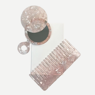 Vintage Speil & Kam Sett 2 stk Rosa